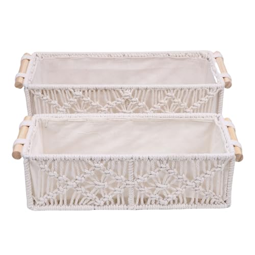 Riuulity Handgewebtes Böhmischer Aufbewahrungskorb mit Holzgriffe, Wattestäbekorb Toilettenpanzer Regal Schlafzimmer Wohnzimmer Organizer Schrank von Riuulity