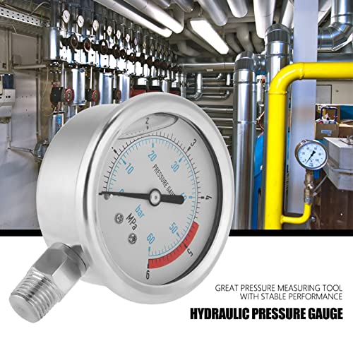Riuulity Hydraulikdruckmesser 0-60BAR 0-6MPA-Manometer mit 60 Mm Zifferblatt für eine Genaue Druckmessung von Riuulity
