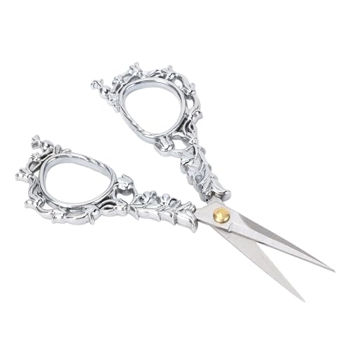 Riuulity Innovative Vintage Stickerei Schere, Multifunktion Handwerks-Scheren mit Zink Legierung Design für Stoff, Kreuz Stich, Papiers Ch Neiden und Mehr (Silber glänzend) von Riuulity
