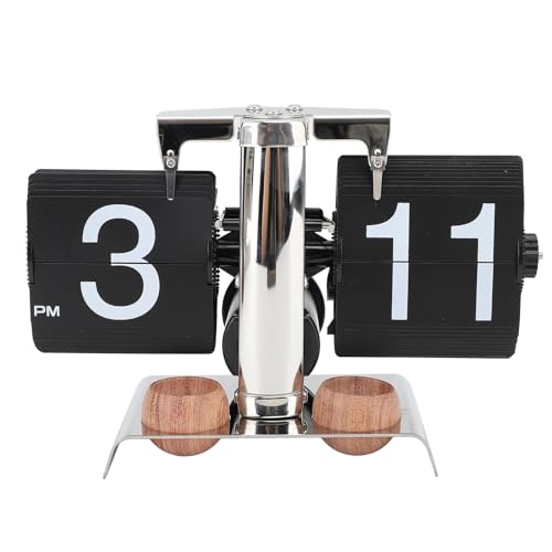 Riuulity Klapp-Tischuhr, Mechanische Retro-Uhr aus Edelstahl 304 mit Automatischem Umblättern und Haltern für ätherische Öle aus Massivholz, Stabil und Langlebig für (Schwarz und Silber) von Riuulity