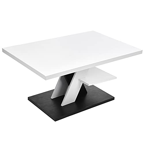 Riuulity Langlebiger Couchtisch, Große Kapazität, Modernes Aussehen, Einfach zu Bedienend, Wasserdicht, Stabiler Tee Tisch mit Regal für Wohnzimmer, Hergestellt aus MDF von Riuulity