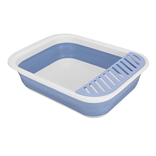 Riuulity Spritzsicheres Faltbare Katzendrüsenbox Halb Geschlossene Pedal Hanging Loch Abnehmbarer Schaufel für Innenkatzen Kätzchen PP Silikon (Blue) von Riuulity