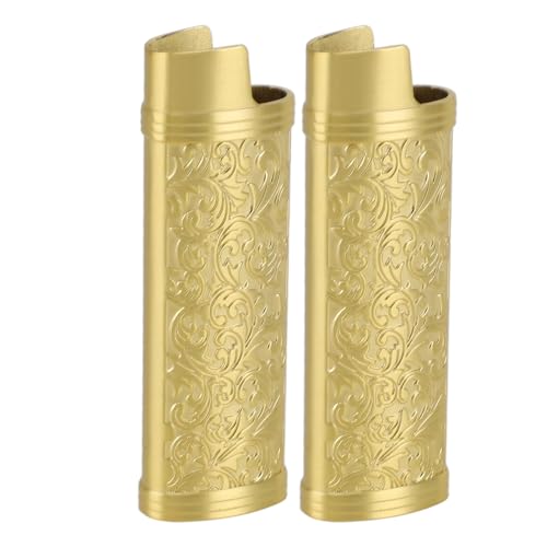 Riuulity Vintage Botanic Design Feuerzeughülle aus Zinklegierung für BIC-Feuerzeug in Voller Größe Typ J6, Schutzhülle Im Stil (Gold) von Riuulity