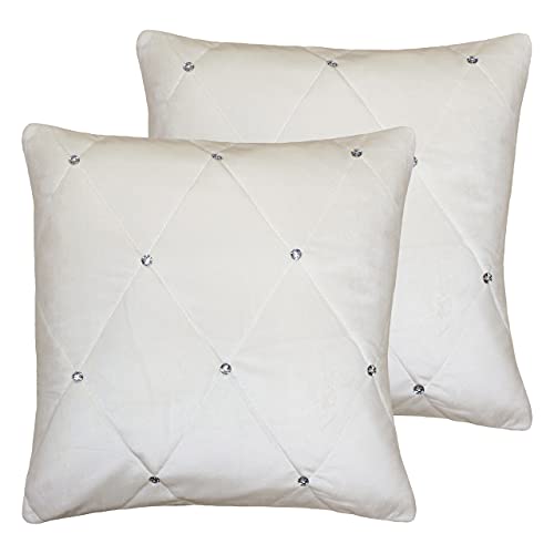 Riva Home Neue Diamante Twin Pack Feather Gefüllte Kissen, Polyester, Creme, 45 x 45cm, 2 von Paoletti