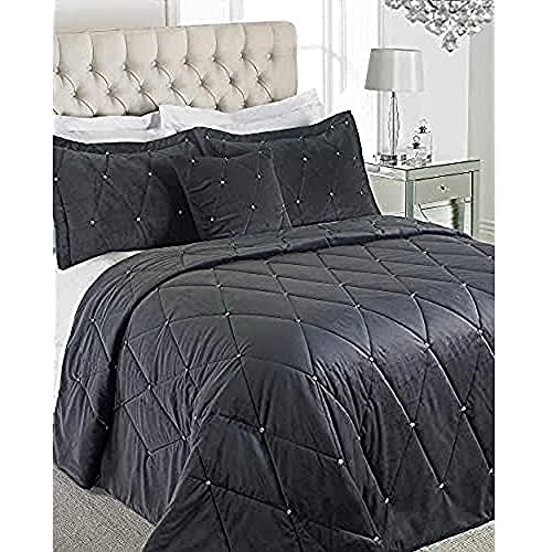 Riva Home Paoletti New Diamante Bedspread Set - Zinngrau - Diamante Kristall Pailletten - Gesteppte Geometric Design - 2 X Kissen Shams Inklusive - 100% Polyester - 220 X 240 cm (87" X 94" Zoll) von Paoletti