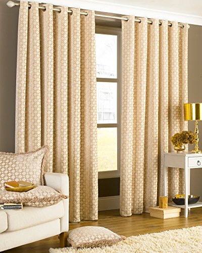 Riva Paoletti Belmont Ösenvorhänge Gardinen (Paar) - Beige - Chenille Jacquard - Geometrische Design - Fertig - Verdunkelung - 100% Polyester - 168Cm Breite X 183Cm Tropfen (66" X 72" Zoll) von Paoletti