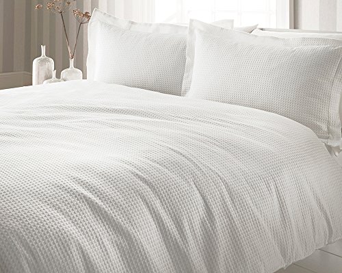 The Linen Yard Waffle DB Duvet Set White, Baumwolle, Weiß, Double von Paoletti