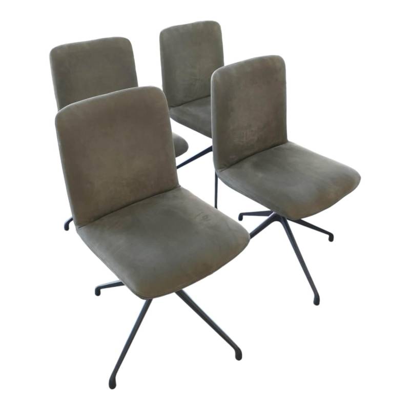 4er Set Stuhl Materia Soft Leder Nabuk Nubuk 104 Salvia Grau Aluminiumgestell Ba... von Riva1920
