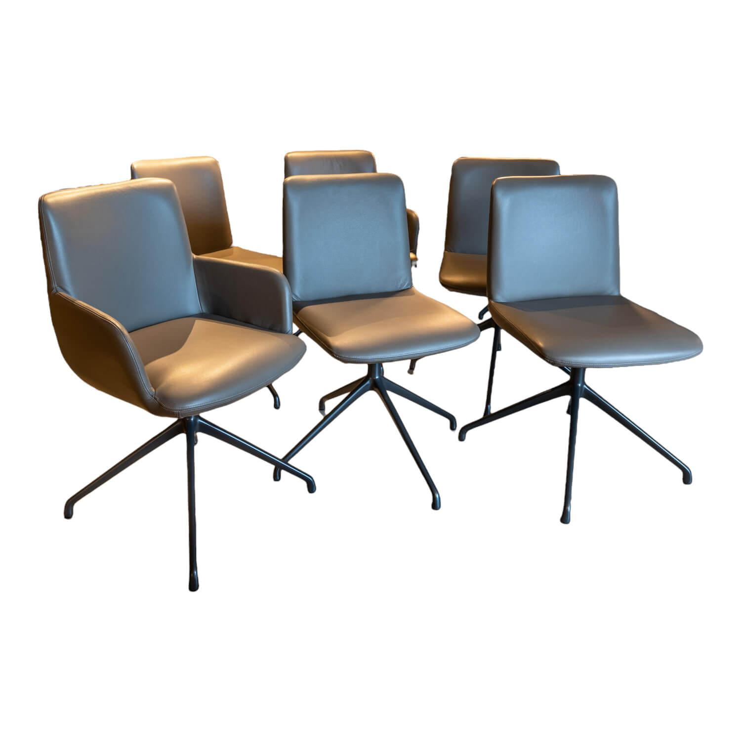 6er-Set Stühle Materia Soft Leder Cristal mit Drehgestell von Riva1920