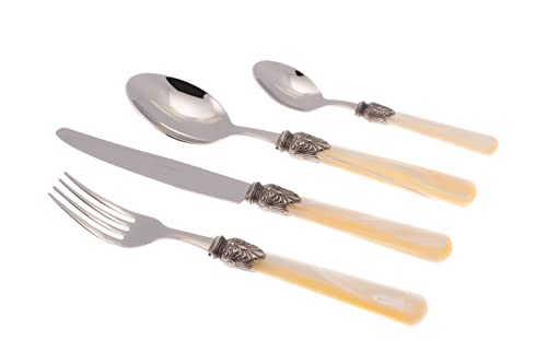 Rivadossi Sandro 9316S12 Besteck-Set für 4 Personen, 16-teilig – Elena – 100% Made in Italy, Handwerkskunst und Design, Edelstahl 18/10, elfenbeinfarben von Rivadossi Sandro