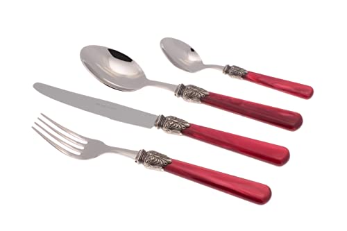 Rivadossi Elena Bordeaux – Besteck-Set für 6 Personen, 24-teilig – 100% Made in Italy, Handwerkskunst und Design – Edelstahl 18/10 von Rivadossi