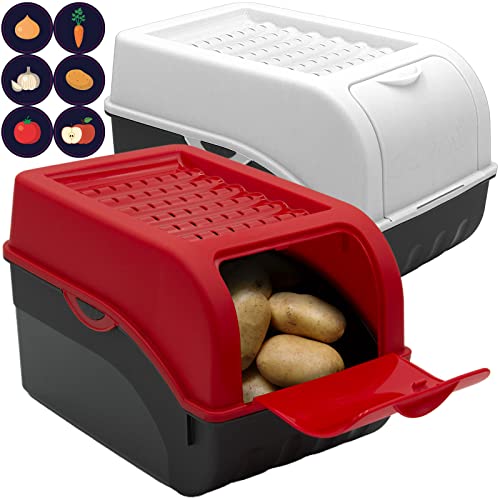 ARTECSIS Kartoffel Aufbewahrungsbox rot+ weiss 2er Set I Gemüsebox Kartoffelbox mit Deckel für ca. 4 kg Kartoffeln + 6 Aufkleber mit Gemüsesorten von ARTECSIS