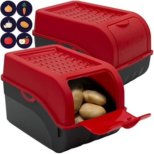 ARTECSIS Kartoffel Aufbewahrungsbox rot 2er Set I Gemüsebox Kartoffelbox mit Deckel für ca. 4 kg Kartoffeln + 6 Aufkleber mit Gemüsesorten von ARTECSIS