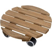 2 Stück Rivanto® Indoor Pflanzenroller rund Ø 29 x H8,5 cm, FSC-Holz mit Kunststoffrollen, Pflanzenuntersetzer für Blumentöpfe, braun von Rivanto