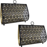 2 Stück Rivanto® Teelichthalter Helga Teelichtständer im orientalischen Design Größe L Maße 22x17x10 cm Gold | schwarz Metall von Rivanto