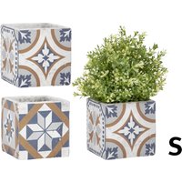 3 Stück Rivanto® Blumentopf‚ Portugiesische Kacheln‘ aus Beton, Größe S, 11,3 x 11,3 x 10,9 cm, quadratischer Blumentopf, Pflanztopf von Rivanto