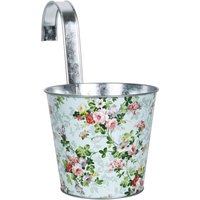 3 Stück Rivanto® Blumentopf mit Rosendruck, mit Haken, Ø 15,9 x 26 cm, mit Haken, ca. 10 cm lang, verzinkter Stahl, innen hochglänzend von Rivanto