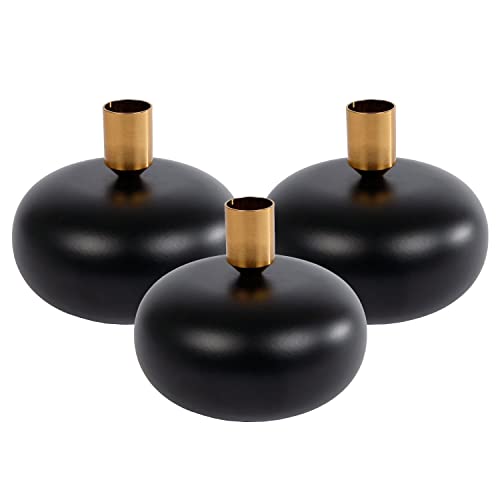 3 Stück Rivanto® Kerzenhalter Maya Kugel L schwarz/Gold Ø12 x 10 cm Metall-Kerzenständer für Kerzen Ø 2,1 cm, Tisch-Deko von Rivanto