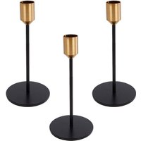 3 Stück Rivanto® Kerzenhalter Maya L schwarz/gold Ø8 x 20 cm Metall-Kerzenständer für Kerzen Ø 2,1 cm, Tisch-Deko von Rivanto