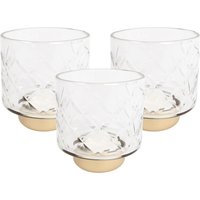 3 Stück Rivanto® Teelichthalter Ria Teelichtständer im klassischen Design Größe S Maße 8x8x8x cm farblos | gold Glas | Metall von Rivanto