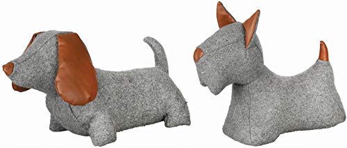 3 Stück Rivanto® Türstopper Hund in sortierter Ausführung, ca. 1,6 kg, 31,4 x 10,8 x 26,9 cm, lustiger Türkeil, in grau mit braunen Kunstlederapplikat von Rivanto