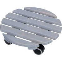 4 Stück Rivanto® Indoor Pflanzenroller rund Ø 29 x H8,5 cm, FSC-Holz mit Kunststoffrollen, Pflanzenuntersetzer für Blumentöpfe, grau von Rivanto