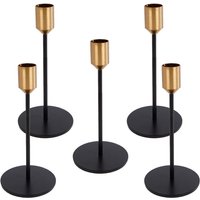5 Stück Rivanto® Kerzenhalter Maya L schwarz/gold Ø8 x 20 cm Metall-Kerzenständer für Kerzen Ø 2,1 cm, Tisch-Deko von Rivanto