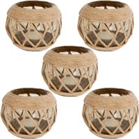 5 Stück Rivanto® Teelichthalter Jute aus Glas, Größe M Ø11 x H10 cm, Windlicht, Teelichthalter mit Juteschnur von Rivanto