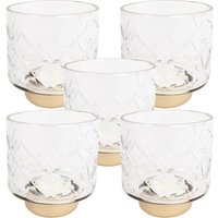 5 Stück Rivanto® Teelichthalter Ria Teelichtständer im klassischen Design Größe S Maße 8x8x8x cm farblos | gold Glas | Metall von Rivanto