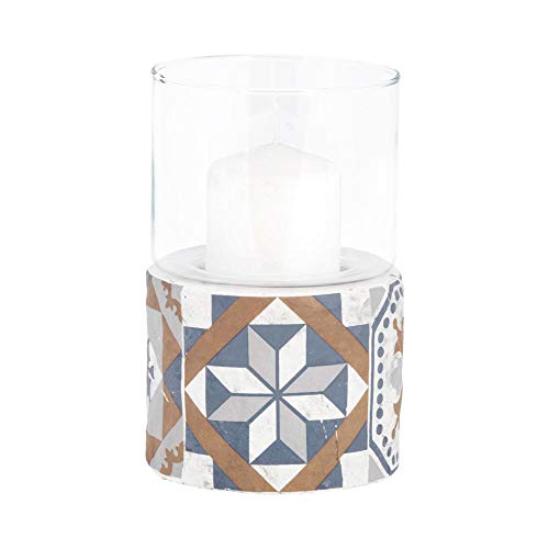 5 Stück Rivanto® Windlicht Portugisische Kacheln mit Betonsockel, Glasglocke, Ø 11,2 x 17,2 cm, rundes Tischlicht von Rivanto