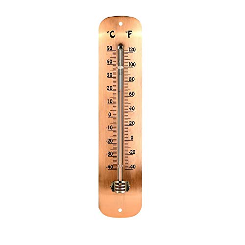 Esschert Design Thermometer aus verkupfertem Edelstahl, rotes Farbstoffpulver, 6,7 x 1,3 x 30cm, Garten Thermometer, Celsius und Fahrenheit Skala von Rivanto