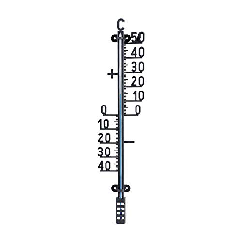 Esschert Design Thermometer mit Zahlen, schwarzer Kunststoff, blaues Farbstoffpulver, 9,8 x 2,8 x 41,4 cm, Garten Thermometer mit Celsius Skala von Rivanto