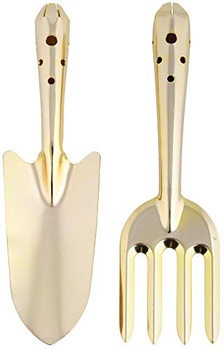 Rivanto® 2er Set Goldene Gartengeräte aus Gartenschaufel und Mini-Gartenspaten ca. 26,8 cm, Gartenwerkzeuge aus Carbonstahl von Rivanto