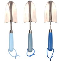 Rivanto® Blautöne Edelstahl Blumenkelle mit Holzgriff, Aufhängelasche, farbig sortiert, Handschaufel für Beet & Garten von Rivanto