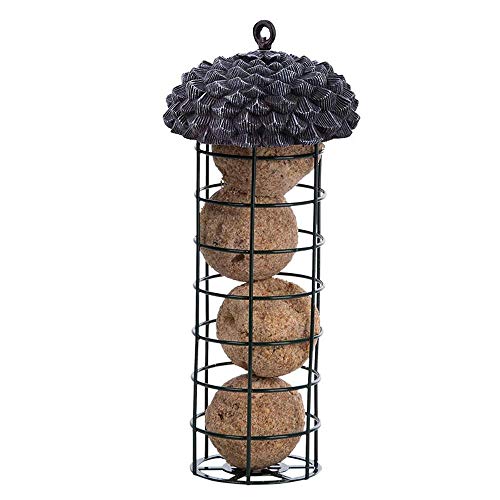 Rivanto® Eichel- Meisenknödelautomat H28 x Ø 10,5 cm, Futterstation, Gittersäule mit Dach in Eicheloptik, hängend, Wildvogel Futterstelle von Rivanto