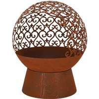 Rivanto® Feuerball Schörkel Ø50 x H57 cm, Carbonstahl lasergeschnittene Feuerschale, attraktive Gartendekoration, Lagerfeuer, Rostoptik von Rivanto