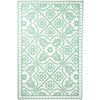 Rivanto® Gartenteppich Blumen Fliesen grün/weiß 182 x 122 cm, rechteckig, farbig sortiert, Schuhmatte, Terrassenteppich, wasserresistent von Rivanto