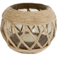 Rivanto® Teelichthalter Jute aus Glas, Größe M Ø11 x H10 cm, Windlicht, Teelichthalter mit Juteschnur von Rivanto