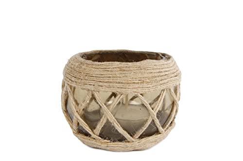 Rivanto® Teelichthalter Jute aus Glas, Größe S Ø9 x H8 cm, Windlicht, Teelichthalter mit Juteschnur von Rivanto