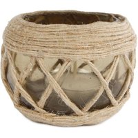 Rivanto® Teelichthalter Jute aus Glas, Größe S Ø9 x H8 cm, Windlicht, Teelichthalter mit Juteschnur von Rivanto