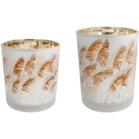Rivanto® Teelichthalter Set Straw im modernen Design grau gold Glas von Rivanto