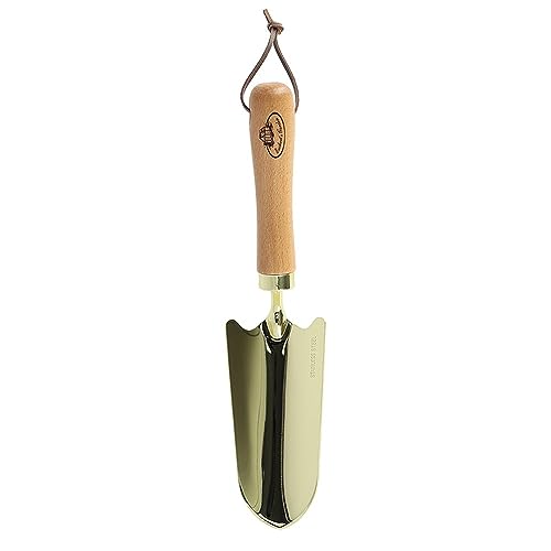 Rivanto® Vergoldete Pflanzschaufel 32,5 cm aus Edelstahl/Buchenholz, vergoldetes Gartenwerkzeug mit Holzgriff, Handschaufel für Gartenarbeit von Rivanto