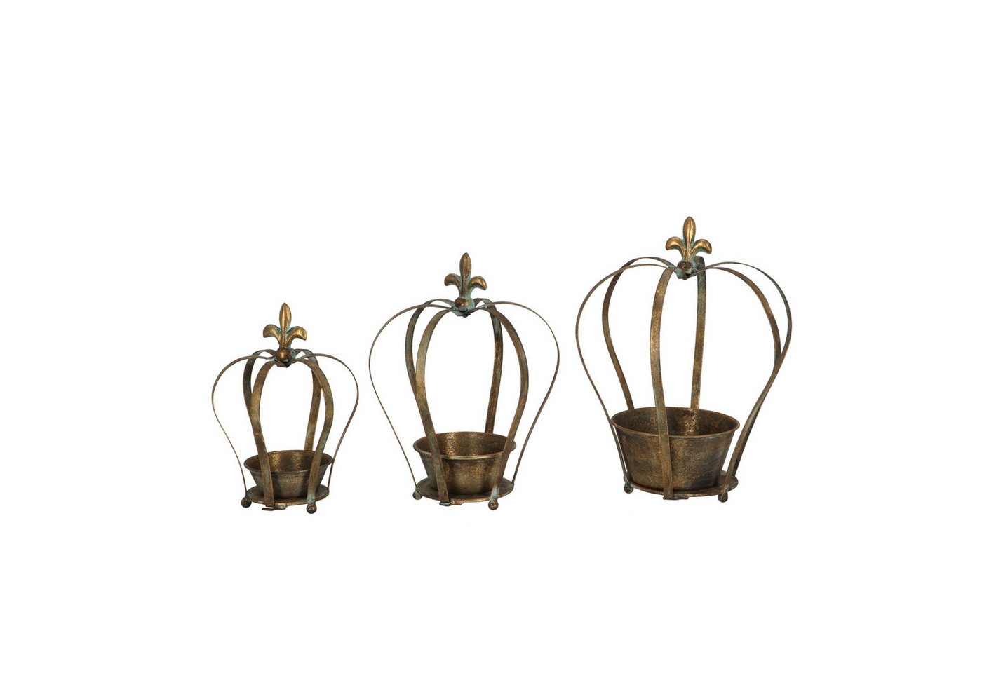 Rivanto Blumentopf (Set, 3 St), Aged Metal Pflanzgefäß Krone Set/3 mit feinen Details und edler Optik von Rivanto