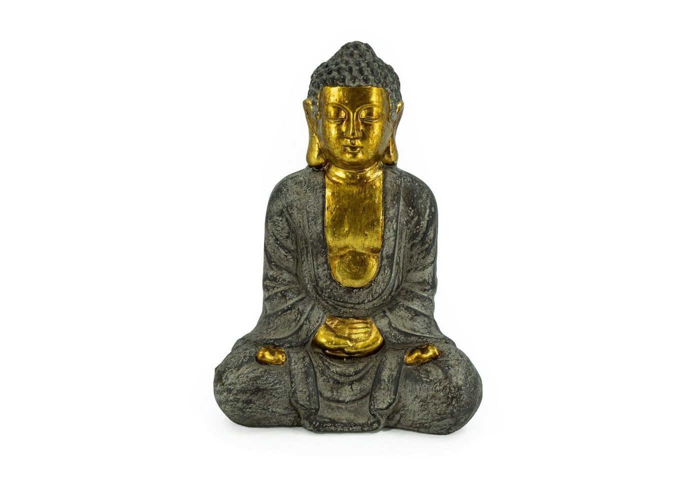 Rivanto Buddhafigur, Sitzende Buddha Statue, Steinoptik Deko Figur mit goldener Haut von Rivanto