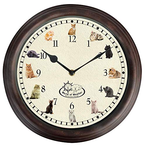 Rivanto Esschert Design Uhr mit Katzengeräuschen Ø 30 cm, Wanduhr mit Sounds, Kunststoff von Rivanto