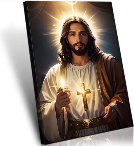 Riveda Gerahmte katholische Jesus Lichter Kerzen Wandkunst Gott Druck auf Leinwand Jesus Gemälde Christliche Wanddekoration Jesue Bilder für Wand fertig zum Aufhängen 40,6 x 61 cm Riveda Gerahmte katholische Jesus Lichter Kerzen Wandkunst Gott Druck auf Leinwand Jesus Gemälde Christliche Wanddekoration Jesue Bilder für Wand fertig zum Aufhängen 40,6 x 61 cm von Riveda