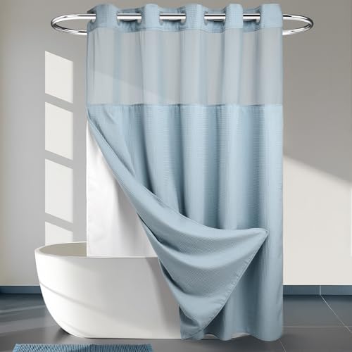 River Dream Duschvorhang aus Waffelgewebe, mit Clip-Futter, 180 x 183 cm (B x H), Blau von River Dream