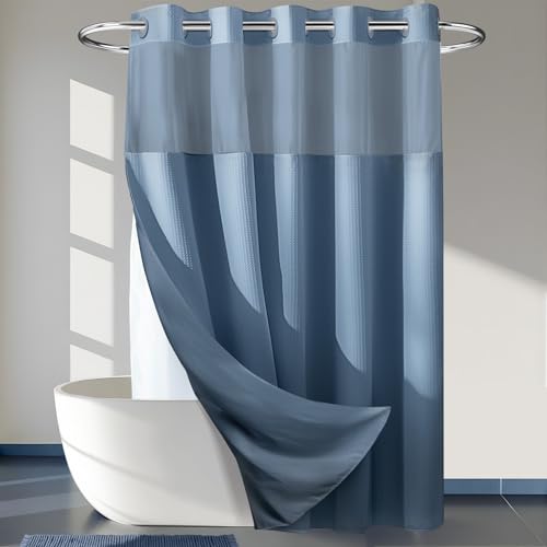 River Dream Duschvorhang mit einrastbarem Einsatz, Keine Haken erforderlich, gepunktet, Waffelgewebe, 71 x 74 cm, Hotelqualität, Spa-ähnlicher Badvorhang, Mondlichtblau von River Dream