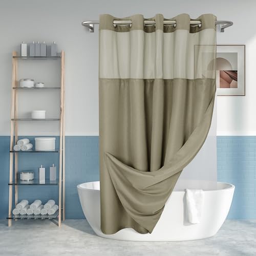 River Dream Duschvorhang ohne Haken, strukturiert, mit PEVA-Innenfutter, 180,3 x 188 cm, Hotel-Stil mit durchsichtigem Fenster, maschinenwaschbar und wasserabweisend, Taupe, 71 x 74 cm von River Dream