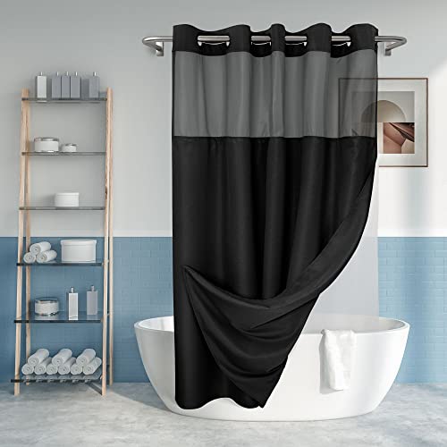 River Dream Duschvorhang ohne Haken, strukturiert, mit PEVA-Innenfutter, 180,3 x 188 cm, Hotel-Stil mit durchsichtigem Fenster, maschinenwaschbar und wasserabweisender Stoff, schwarz, 71 x 78 cm 4 von River Dream